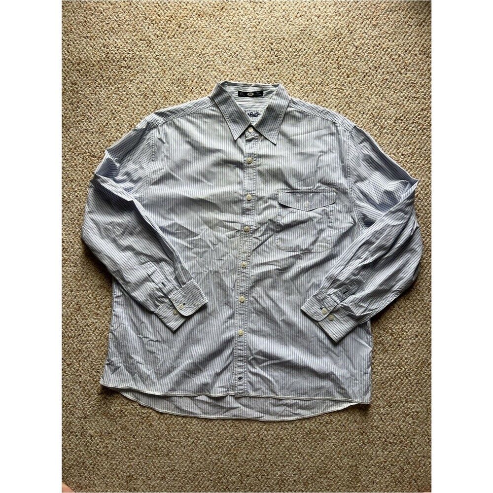 Men's Long-Sleeve Blue & White Stripe XL 100% Cotton